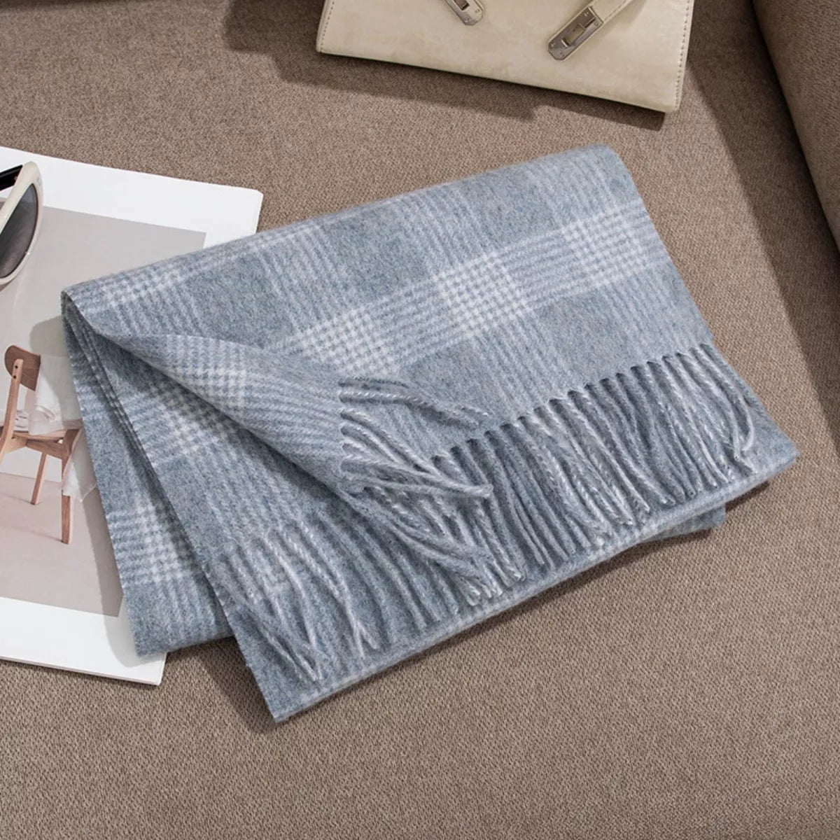 Windowpane Plaid Fringe Scarf