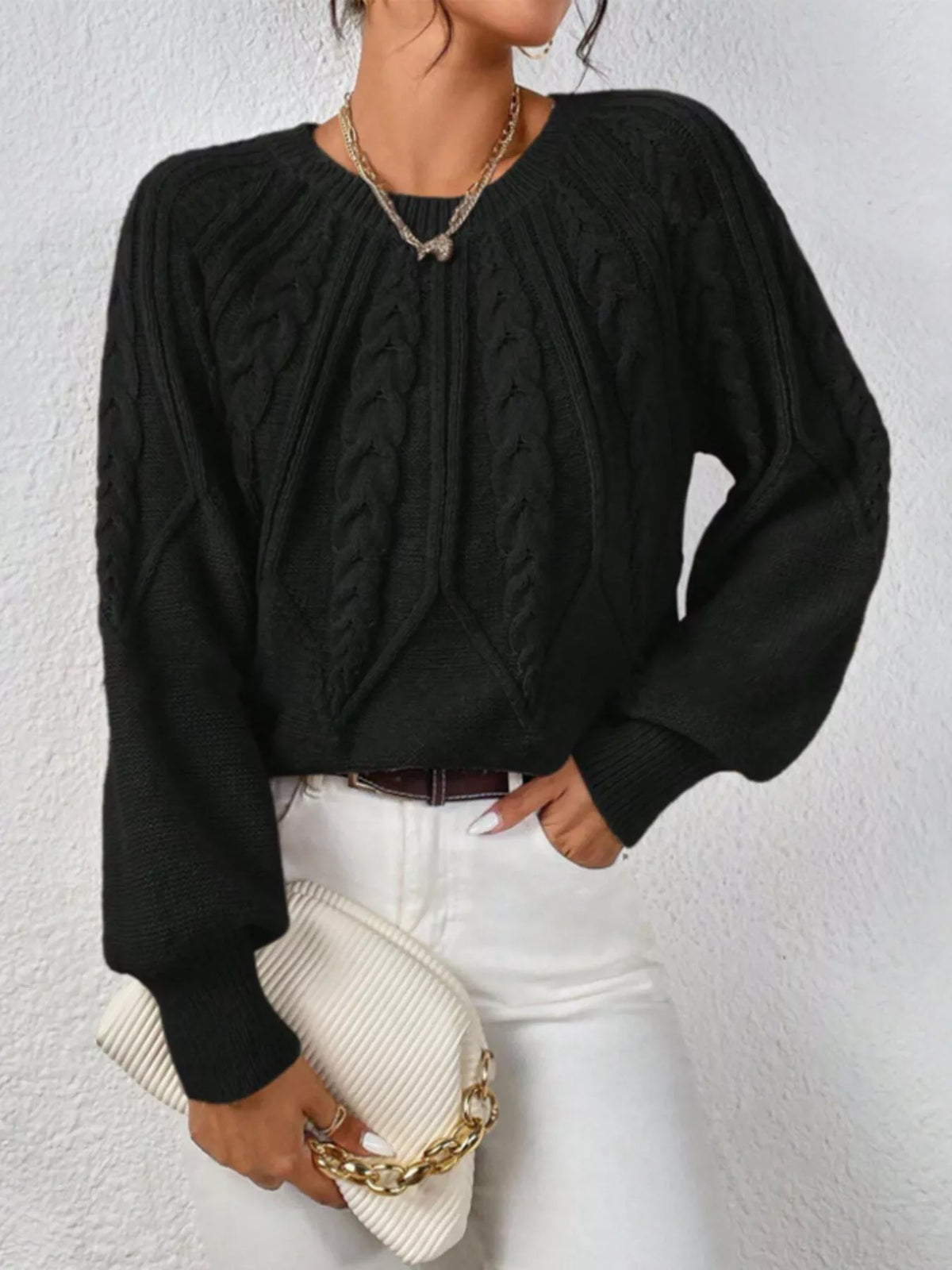 Cable Knit Ribbed Long Sleeve Sweater