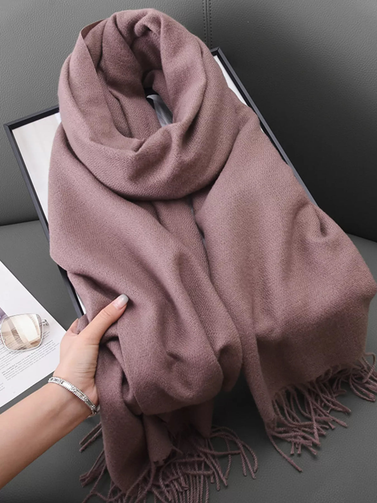 Solid Color Fine Fringe Scarf