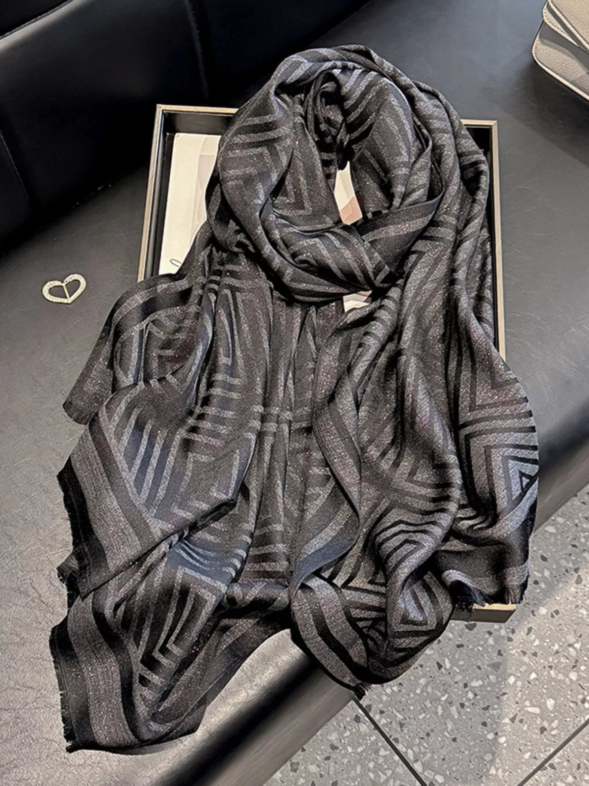Raw Hem Lightweight Tonal Stripe Scarf