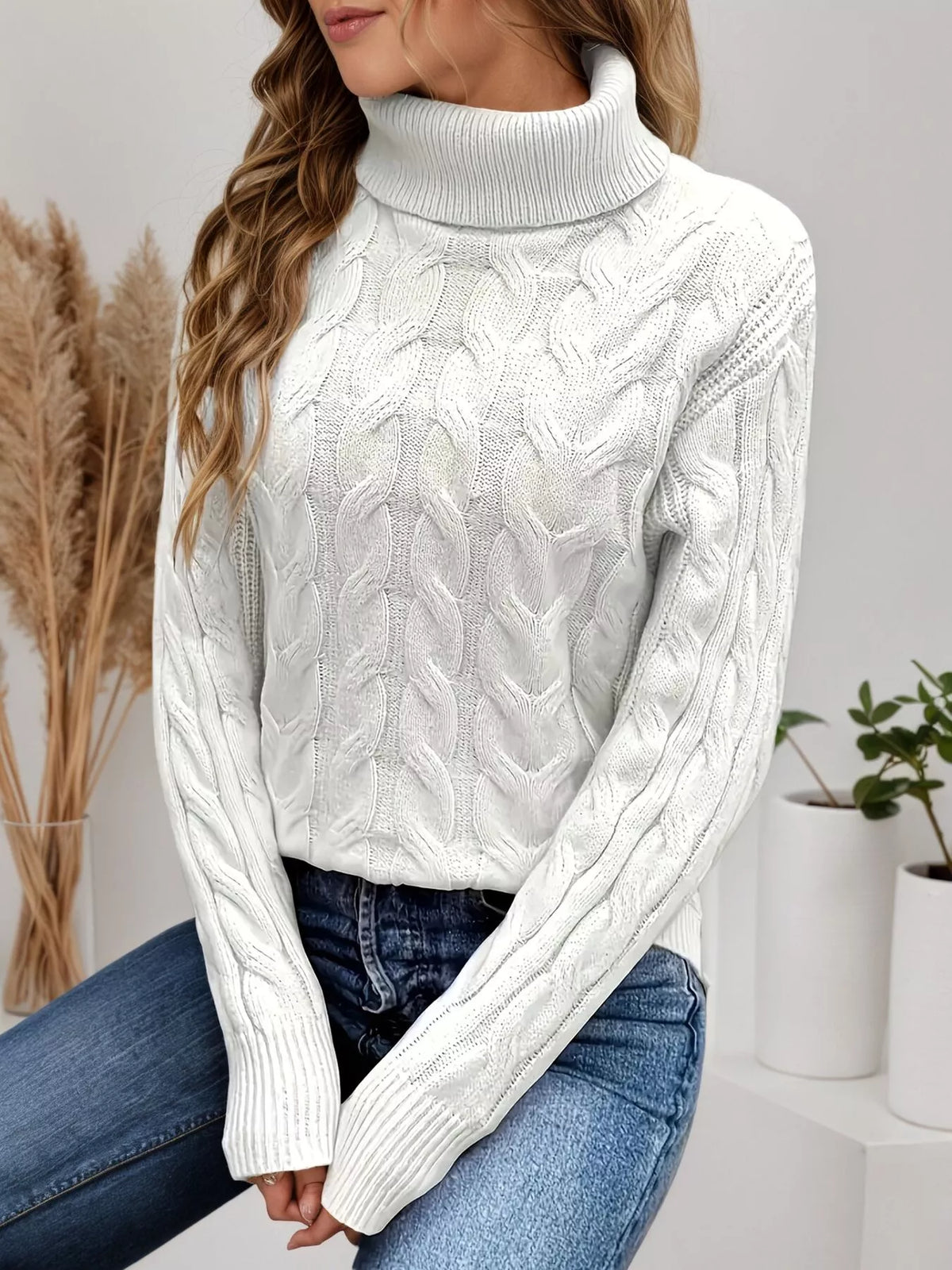 Chunky Cable Knit Turtleneck Sweater