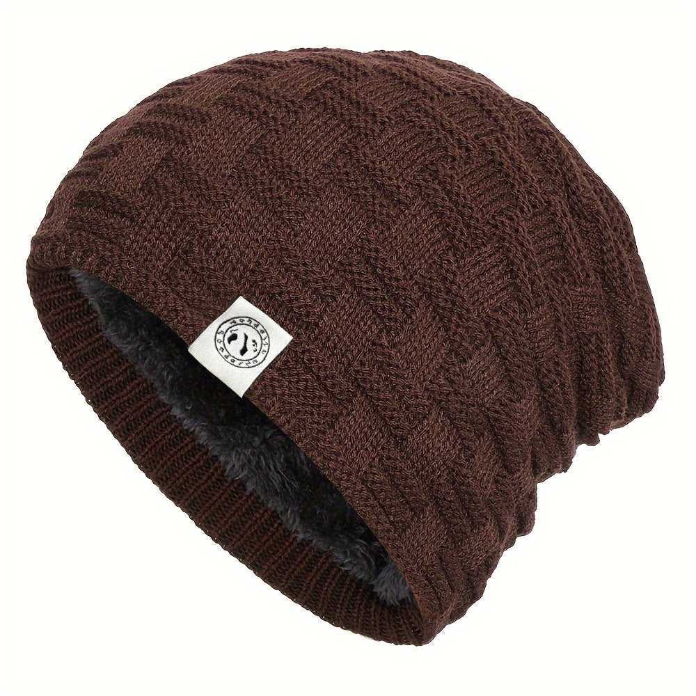 Pandaize Bunny Patch Fleece Beanie: Unisex Coldproof Knit Hat for Autumn & Winter