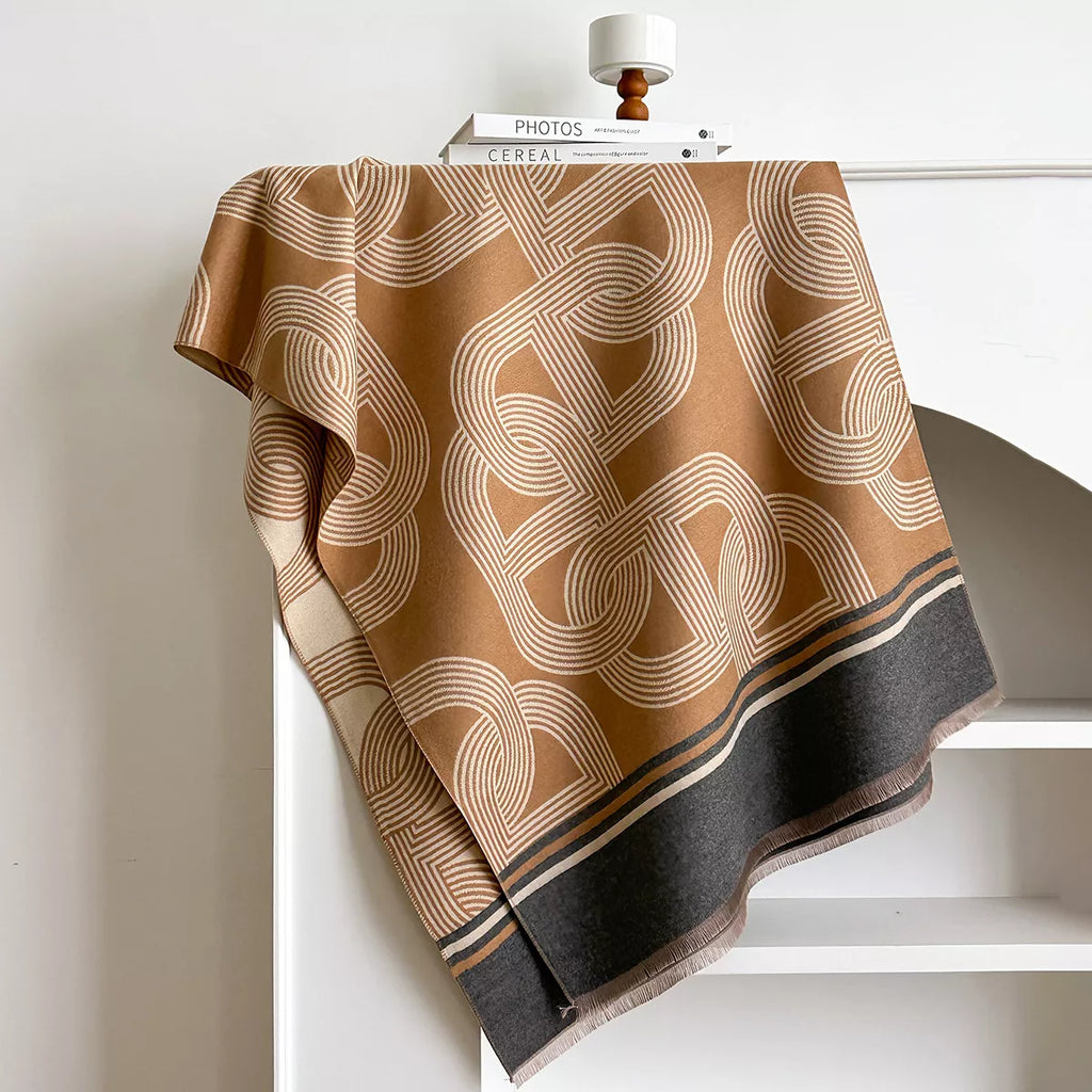 Geometric Pattern Raw Hem Cotton Scarf
