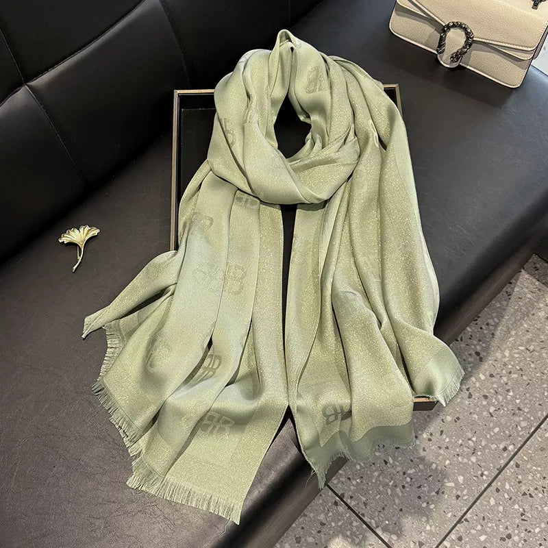 Raw Hem Lightweight Border Letter Print Scarf