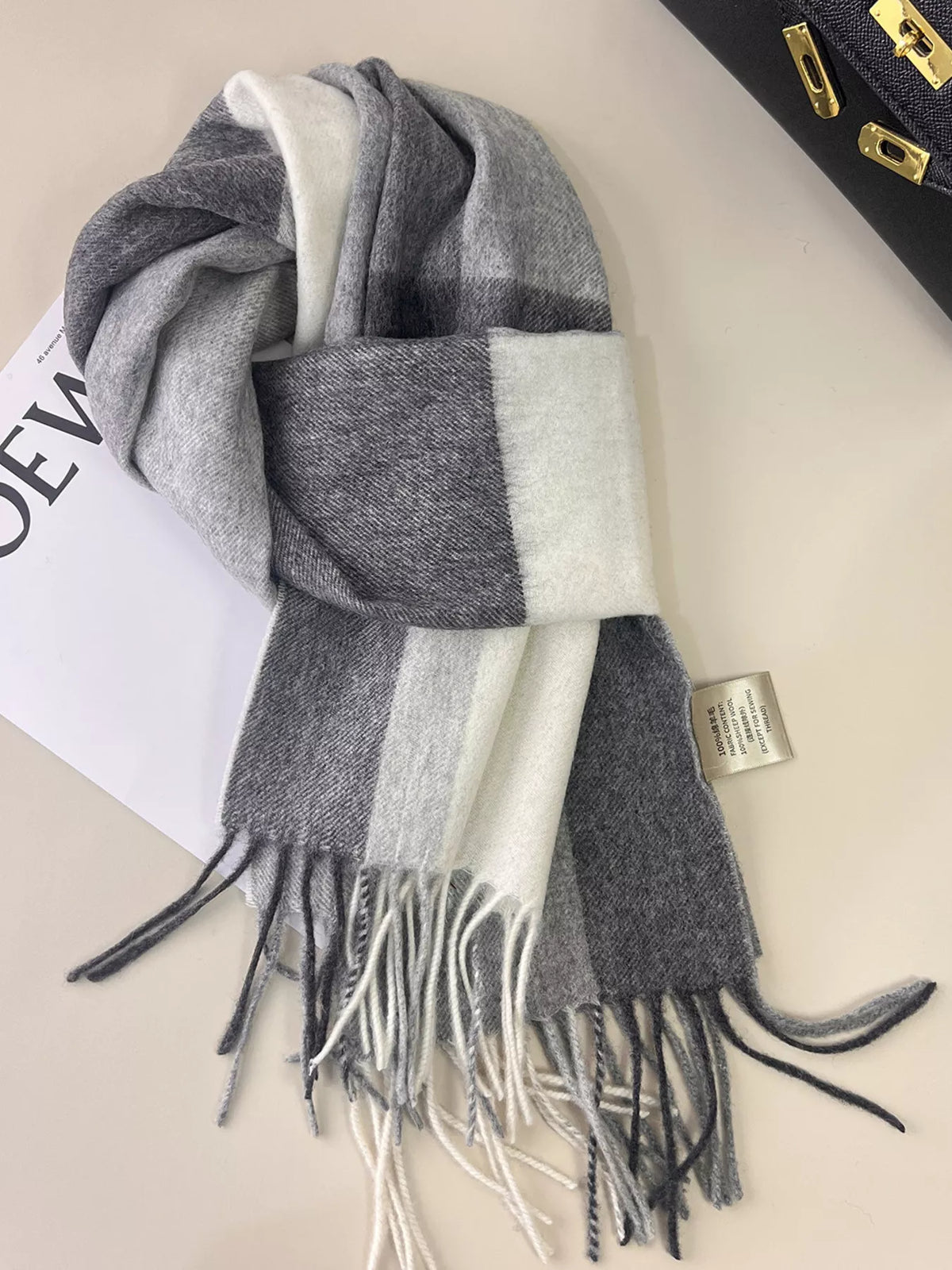 Wool Plaid Fringe Scarf