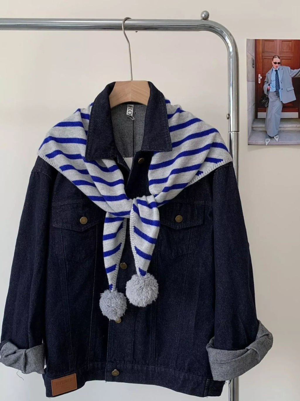 Striped Pom Pom Knit Scarf
