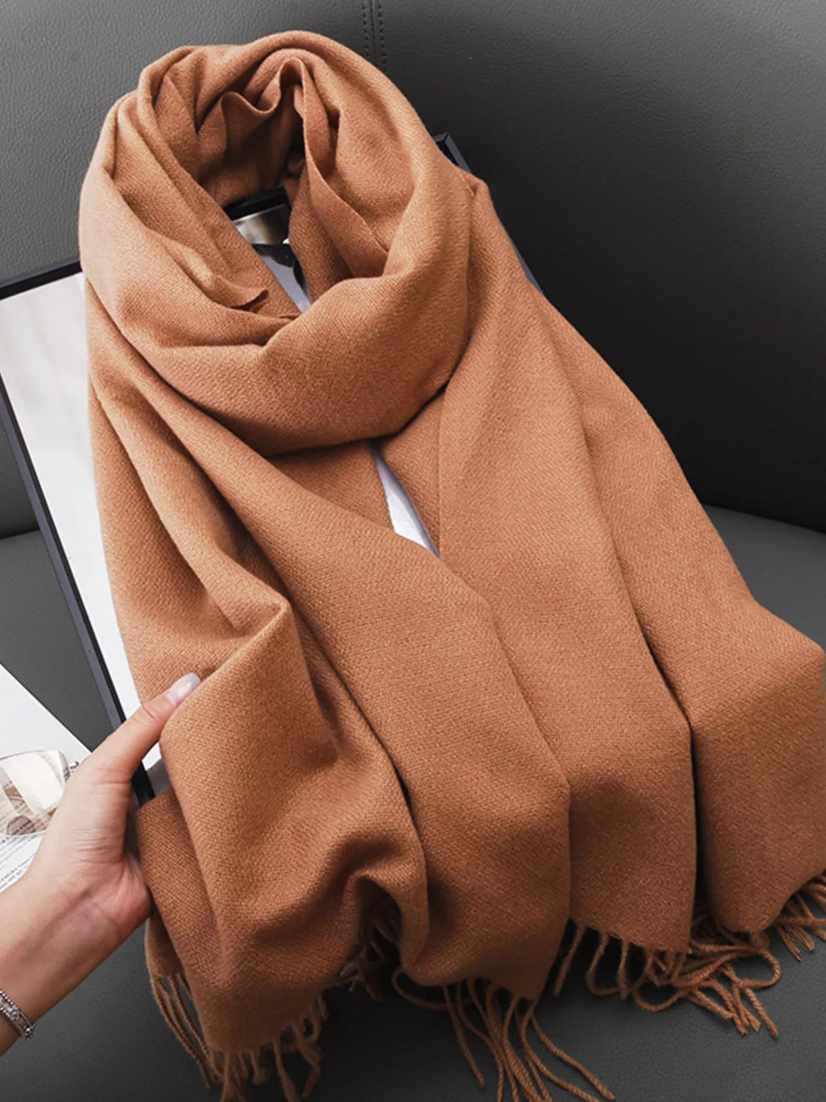 Solid Color Fine Fringe Scarf