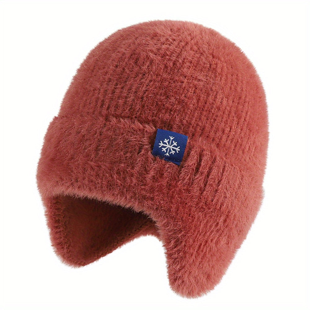 Pandaize Snowflake Label Knit Ear Flap Beanie - Coldproof Dome Hat
