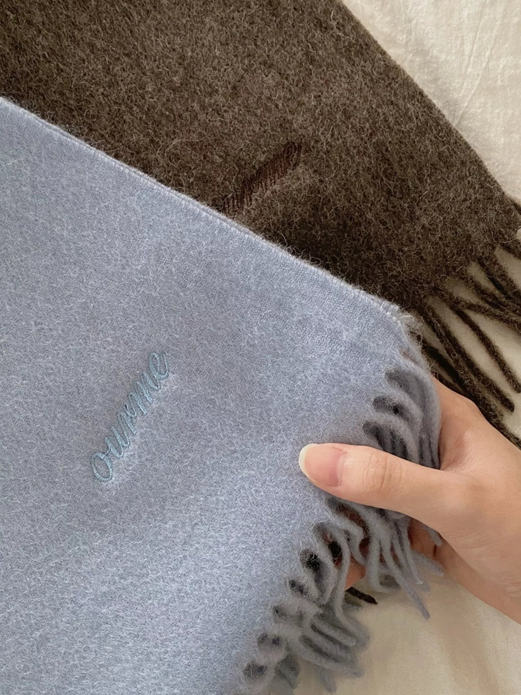 Blue Fringe Solid Color Wool Scarf