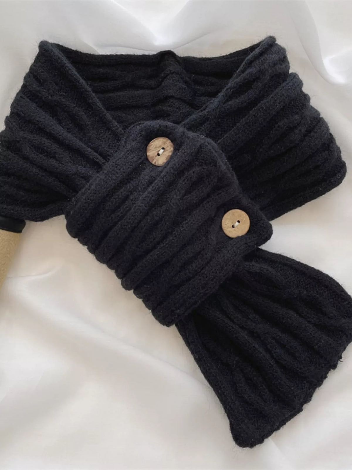 Button Accent Knitted Winter Scarf