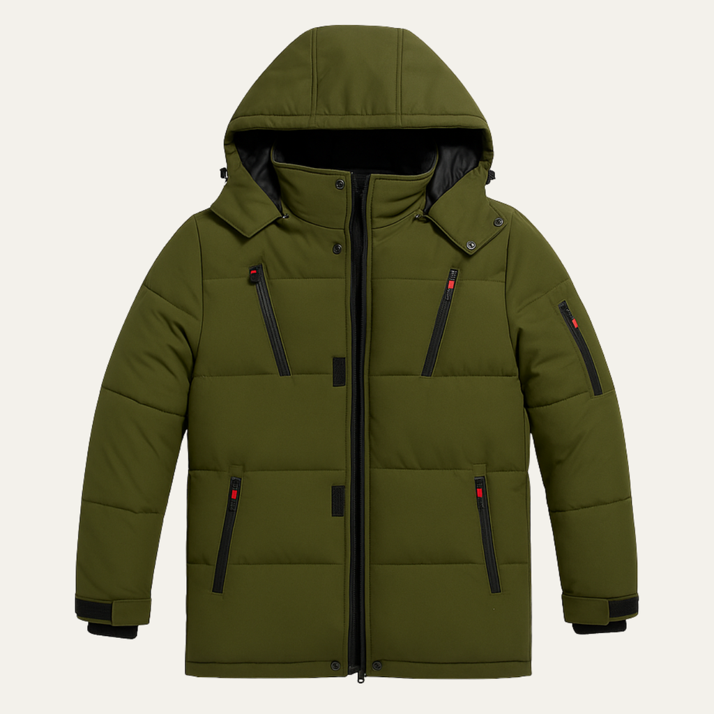 Warm Men's Hooded Puffer Parka with Zip Pockets