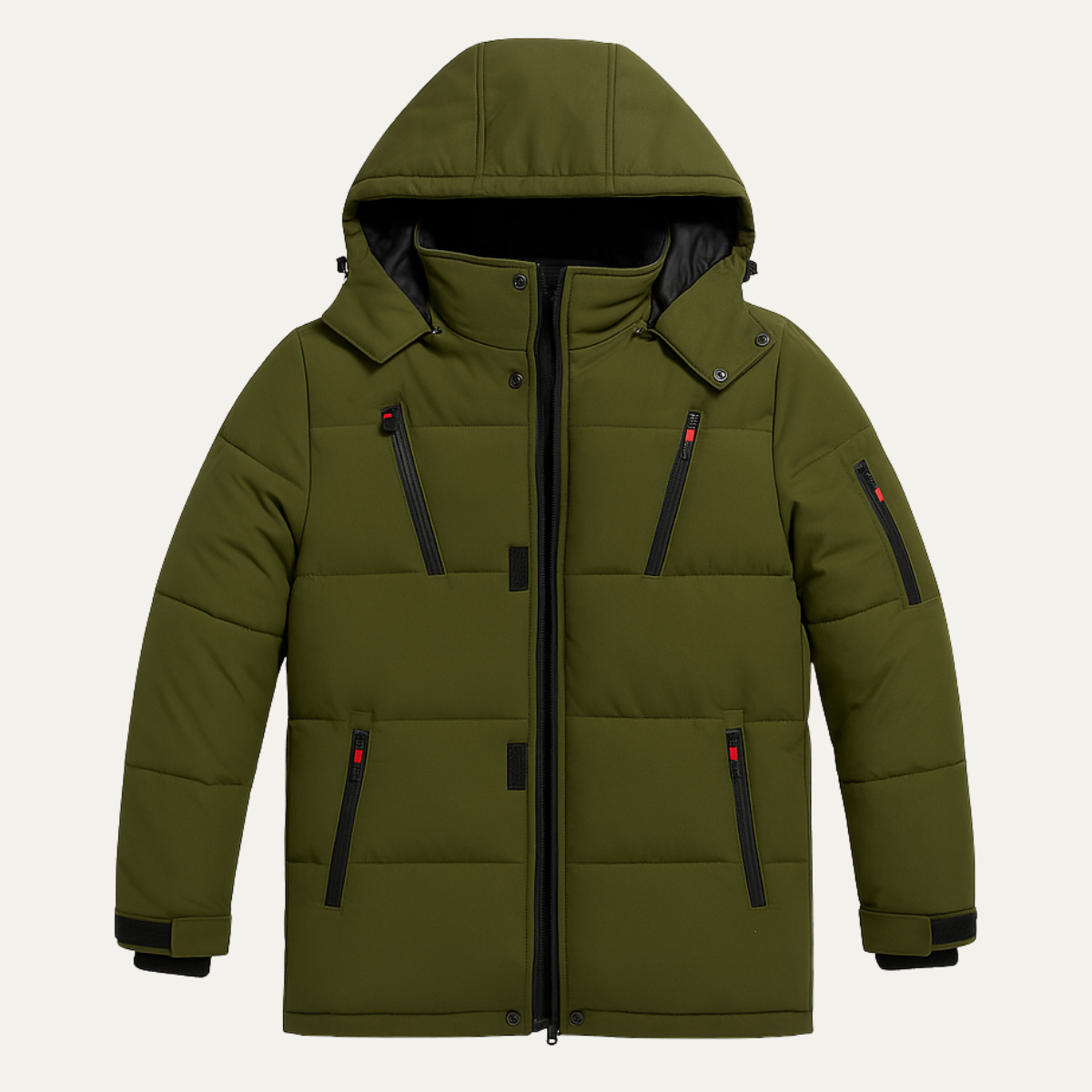 Warm Men's Hooded Puffer Parka with Zip Pockets