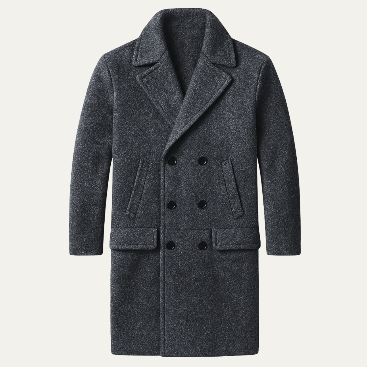 Classic Men's Wool Pea Long Warm Overcoat