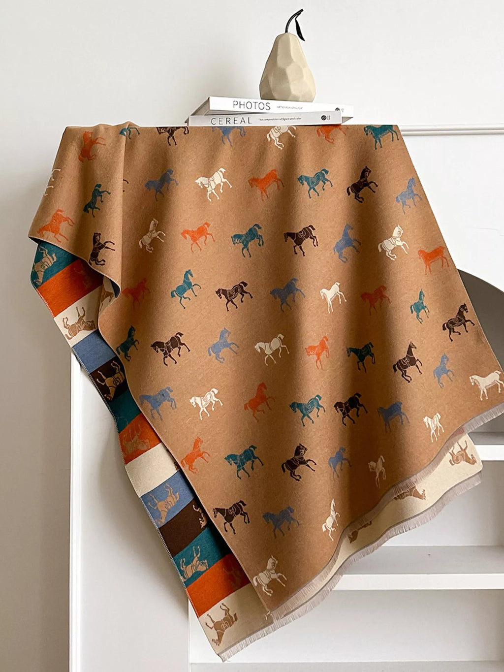 Horse Print Raw Hem Cotton Scarf