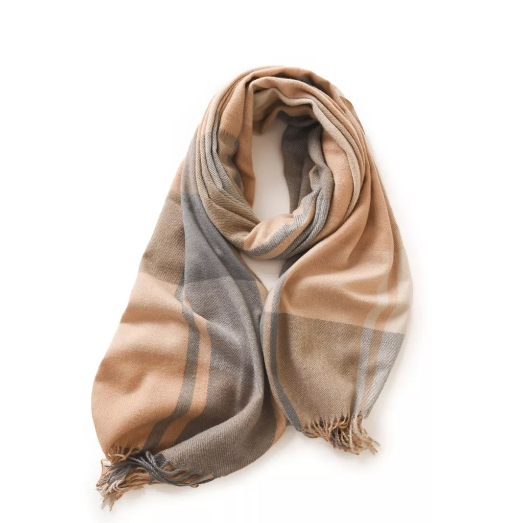 Two Tone Plaid Fringe Scarf