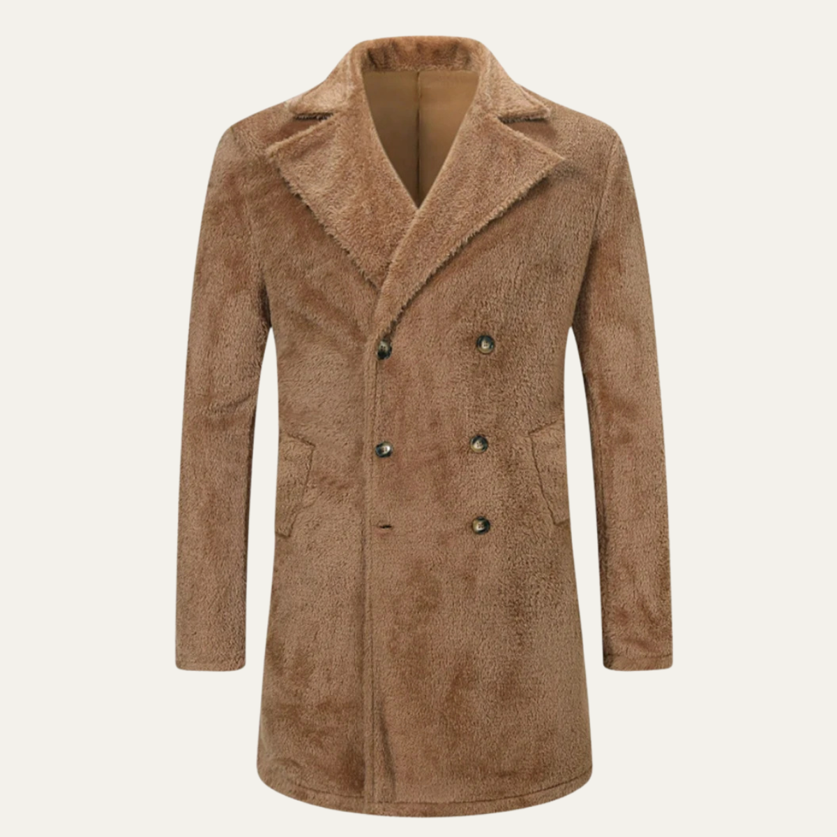 Thick Men's Chocolate Brown Fleece Winter Overcoat