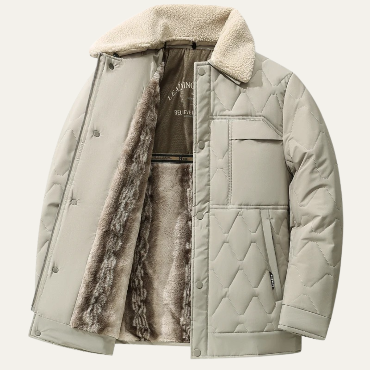 Warm Quilted Mens Winter Parka Coat with Faux Fur Hood