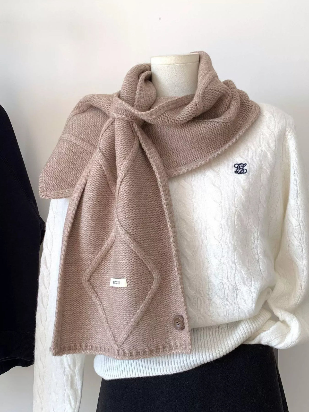 Solid Color Cable Knitted Winter Scarf