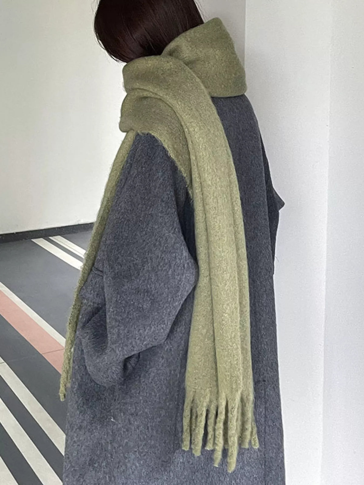 Solid Color Chunky Brushed Fringe Scarf