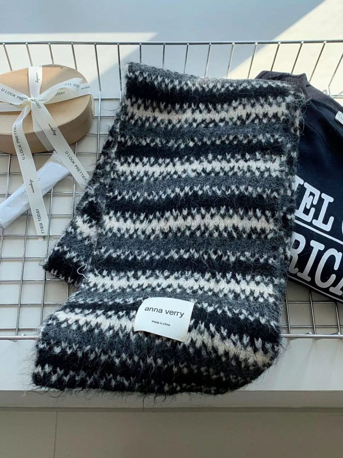 Striped Wool Knit Scarf