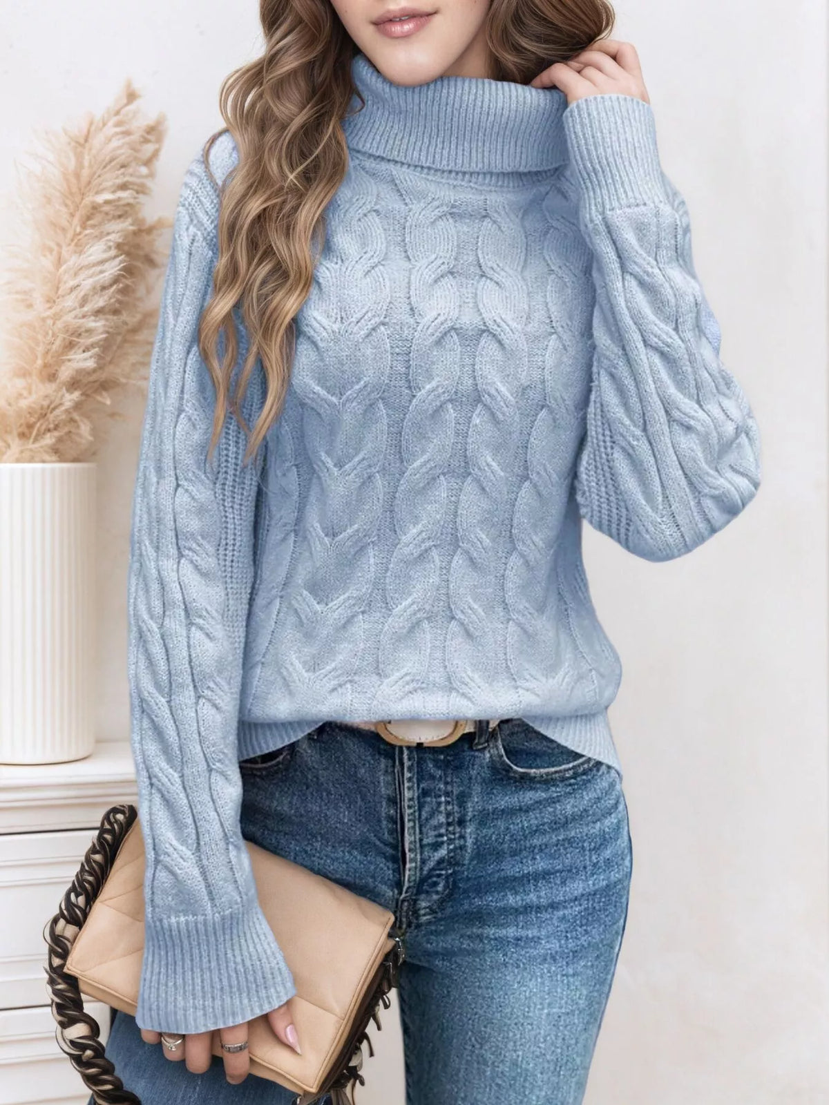 Chunky Cable Knit Turtleneck Sweater