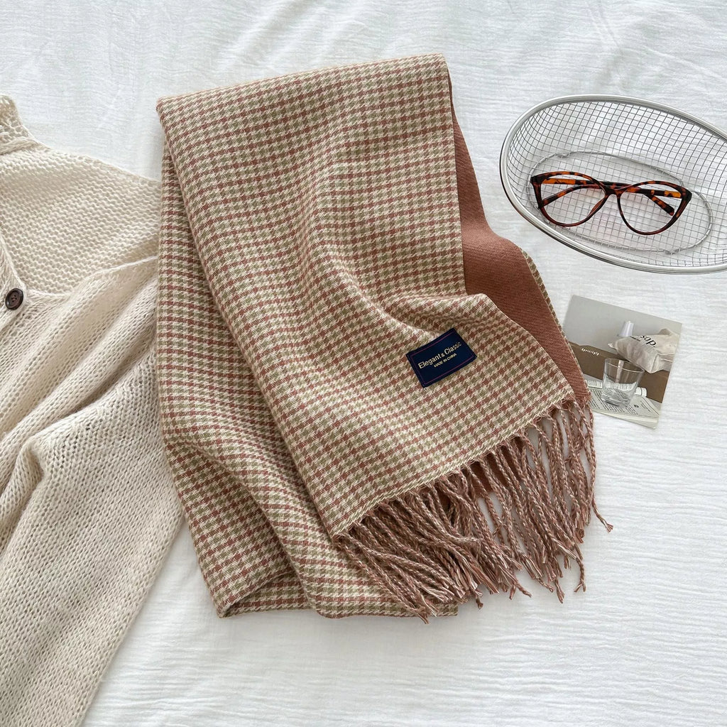 Plaid Fringe Warm Winter Scarf