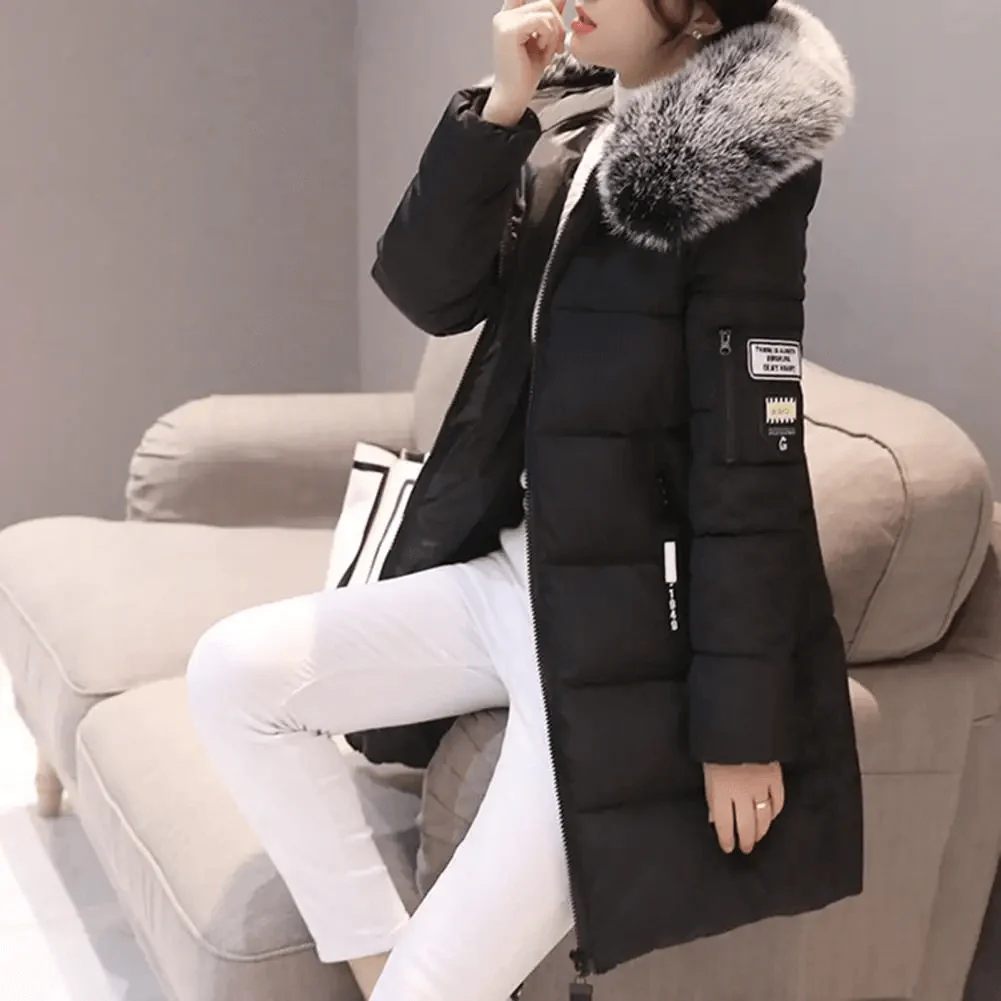 Warm Quilted Puffer Coat with Faux Fur Hood