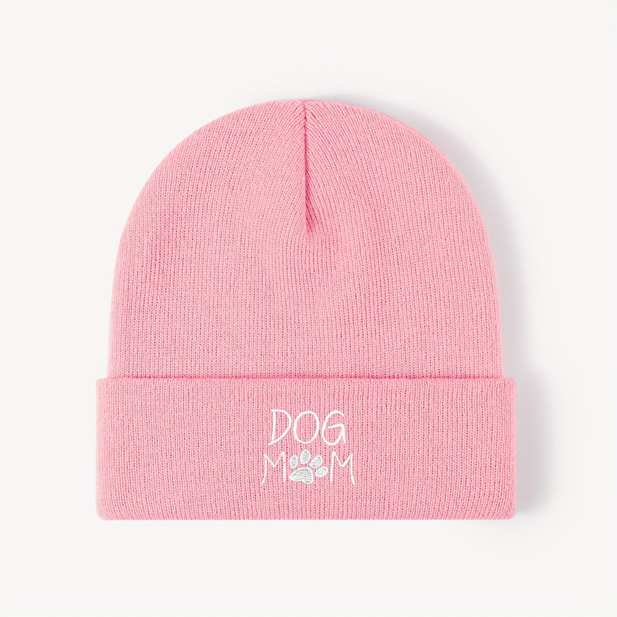 Pandaize Dog Mom Embroidery Beanie - Casual Knit Hat for Autumn & Winter