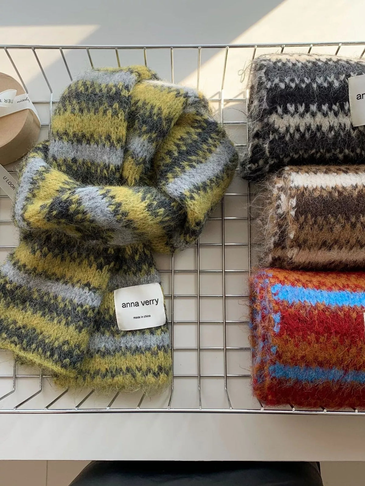 Striped Wool Knit Scarf