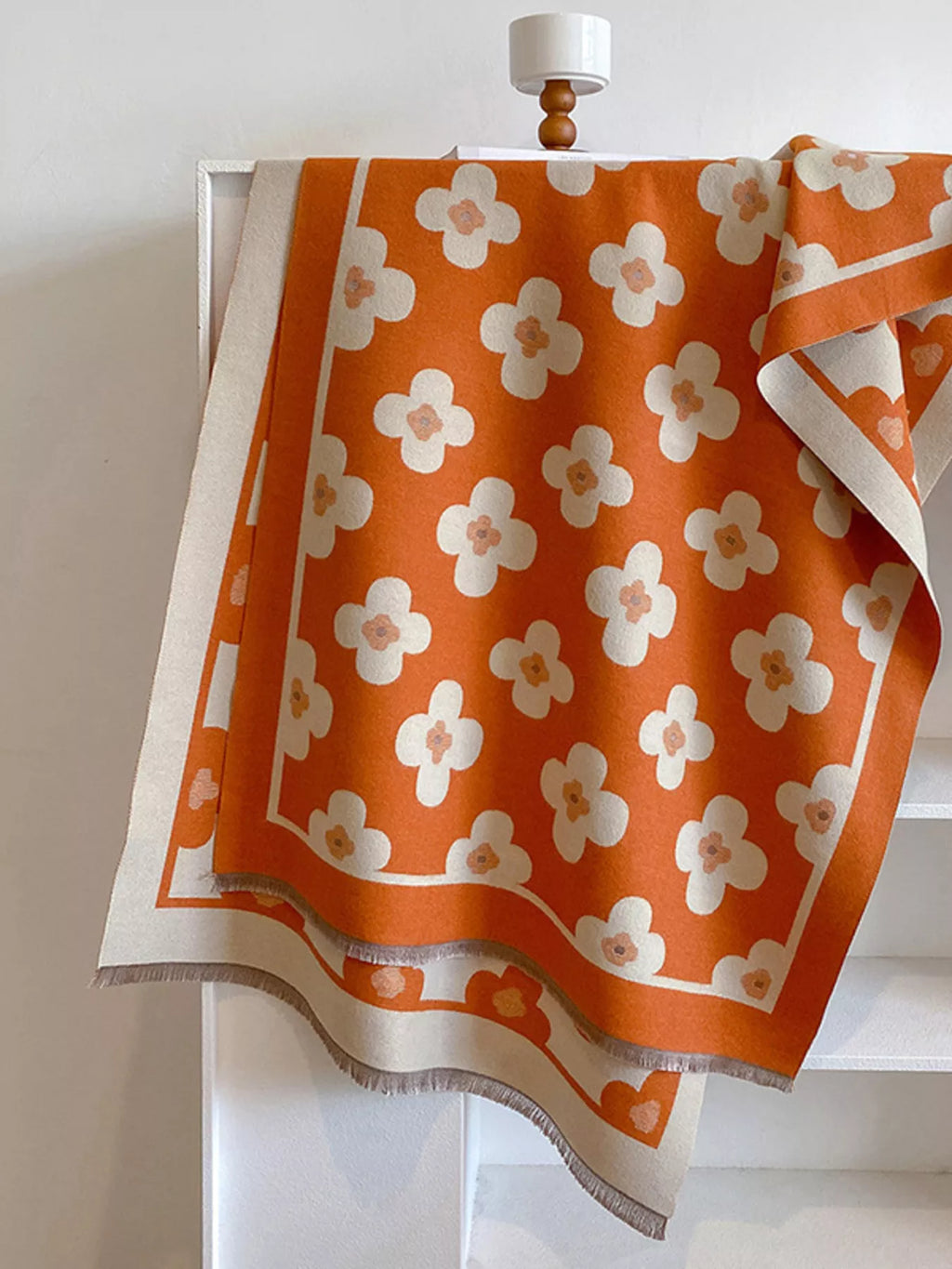 Floral Print Raw Hem Scarf