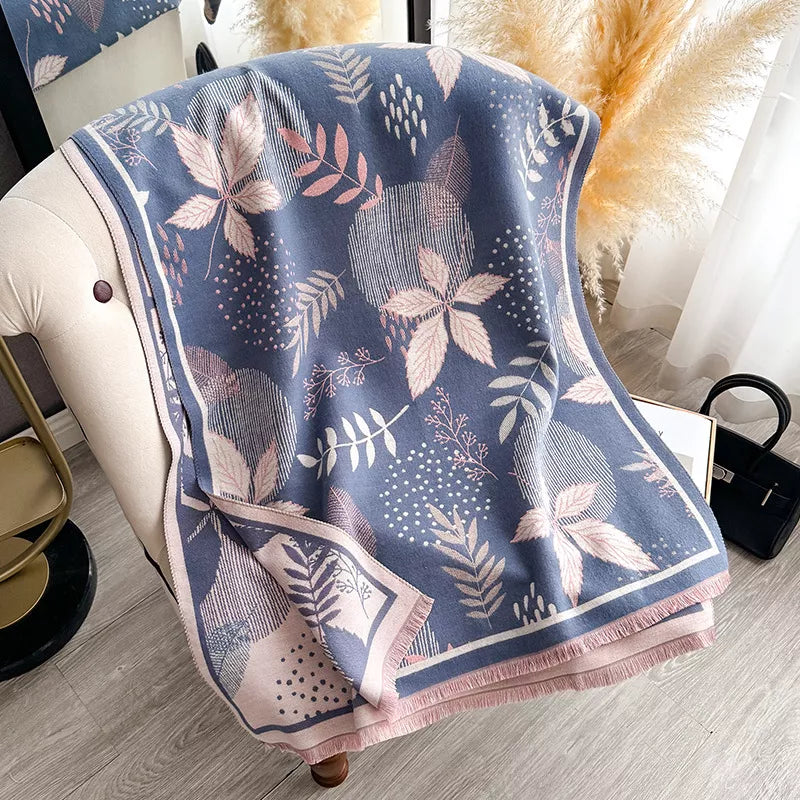 Botanical Leaf Printed Raw Hem Scarf