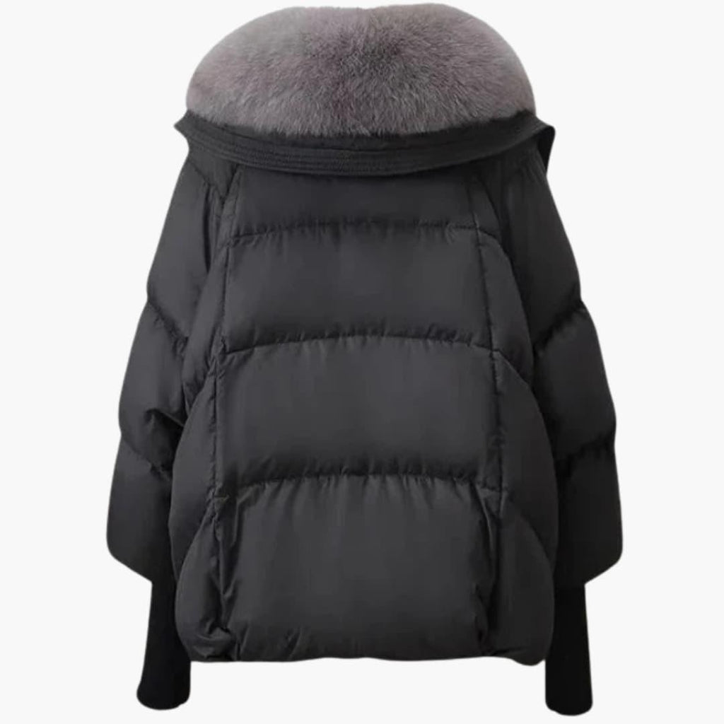 Ladies Warm Parka Coat with Faux Fur Trim and Zip