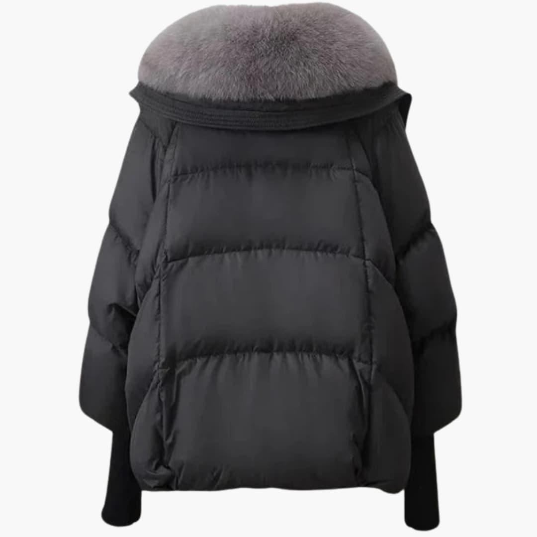Ladies Warm Parka Coat with Faux Fur Trim and Zip