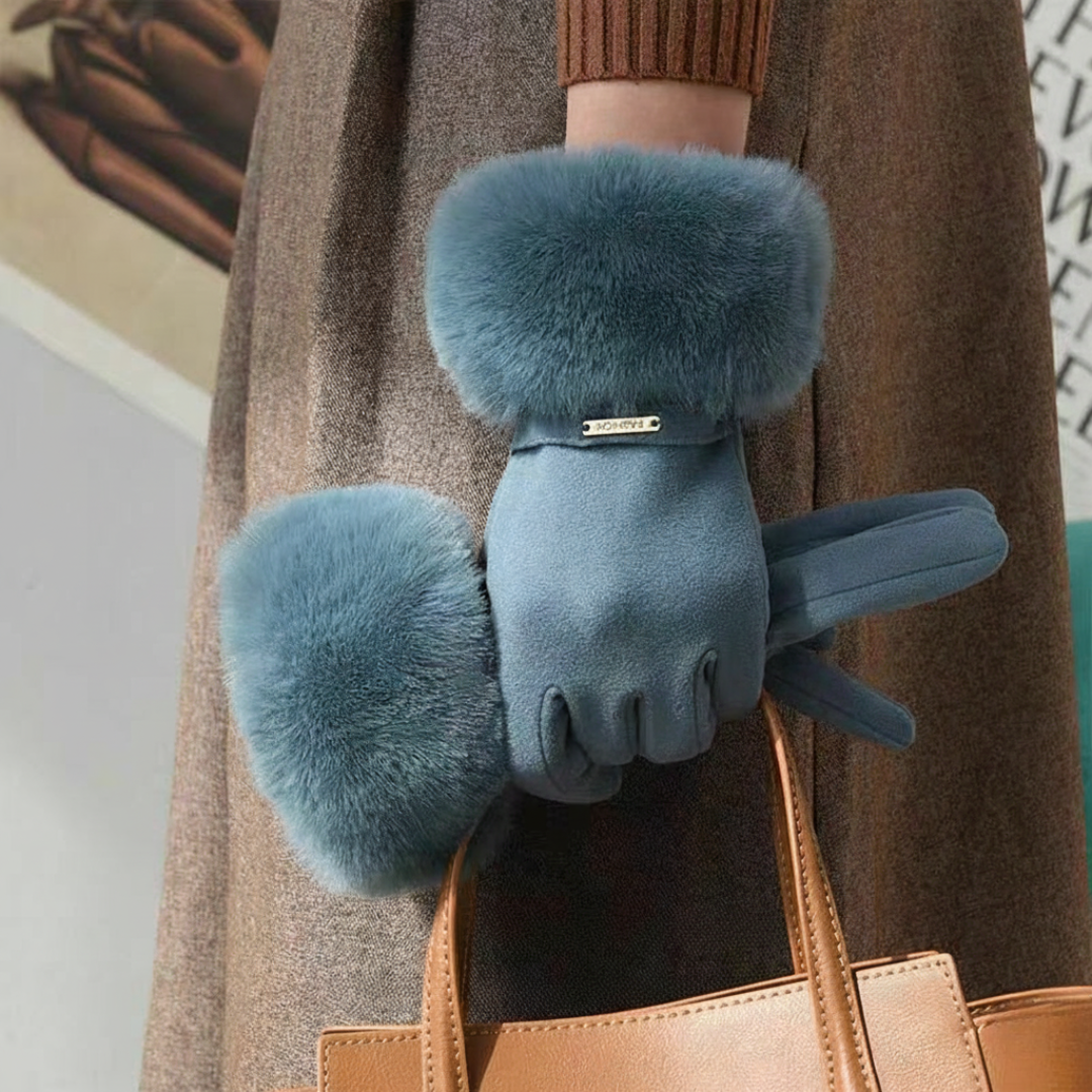 Warm Women's Gloves with Faux Fur Lining