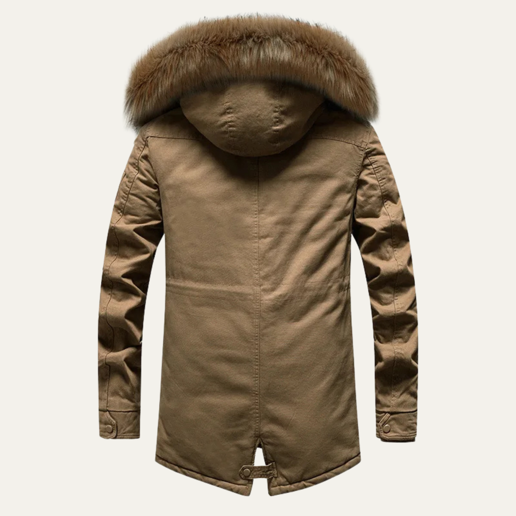 Warm Men's Down Parka Jacket with Faux Fur Hood