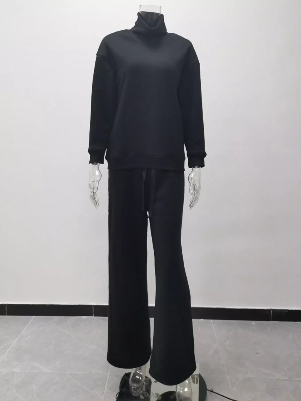 Turtleneck Long Sleeve Top and Pants Sweater Set Plus Size