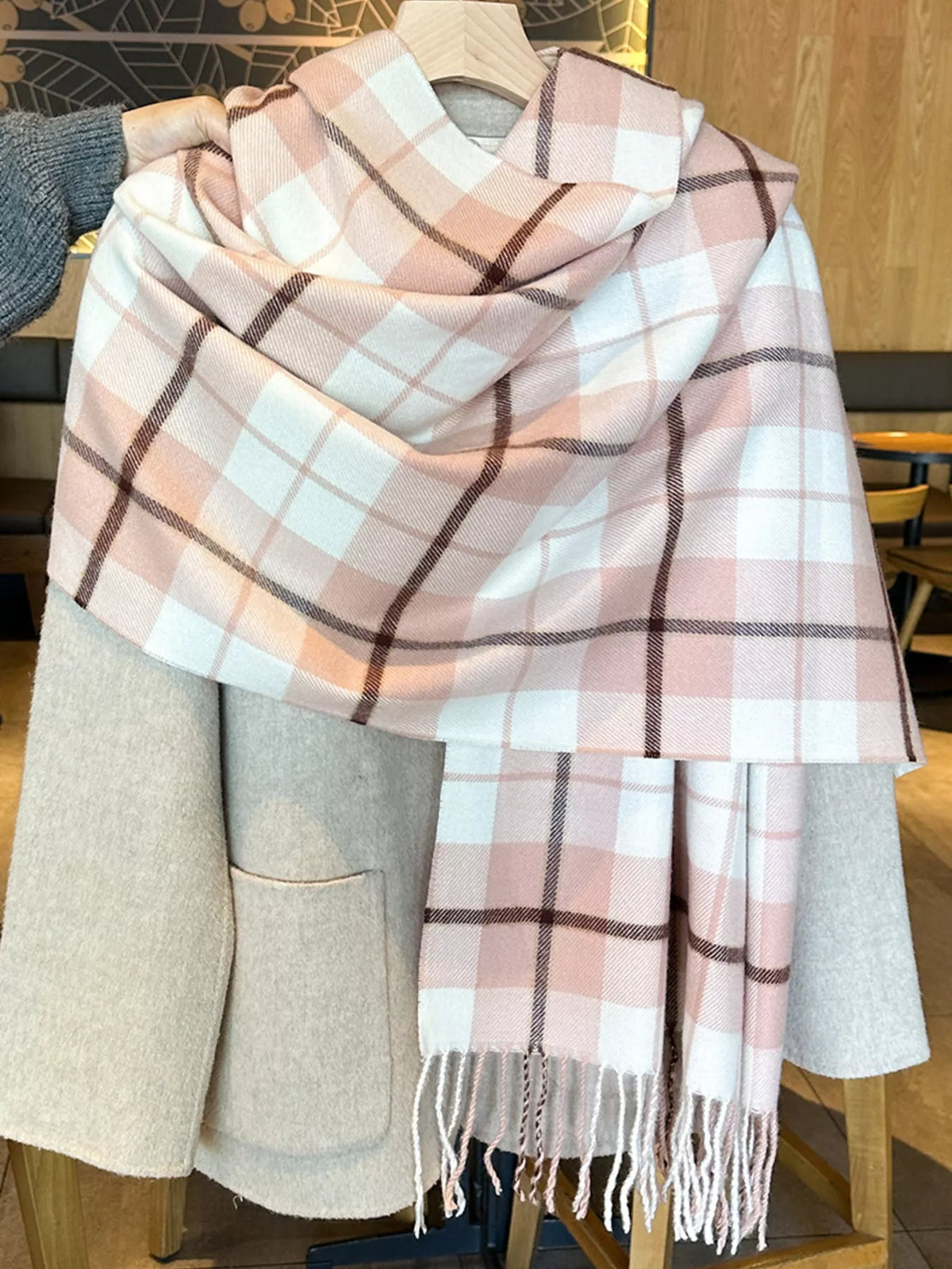 Classic Wide Blanket Plaid Fringe Scarf