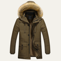 Warm Men's Quilted Parka with Faux Fur Hood