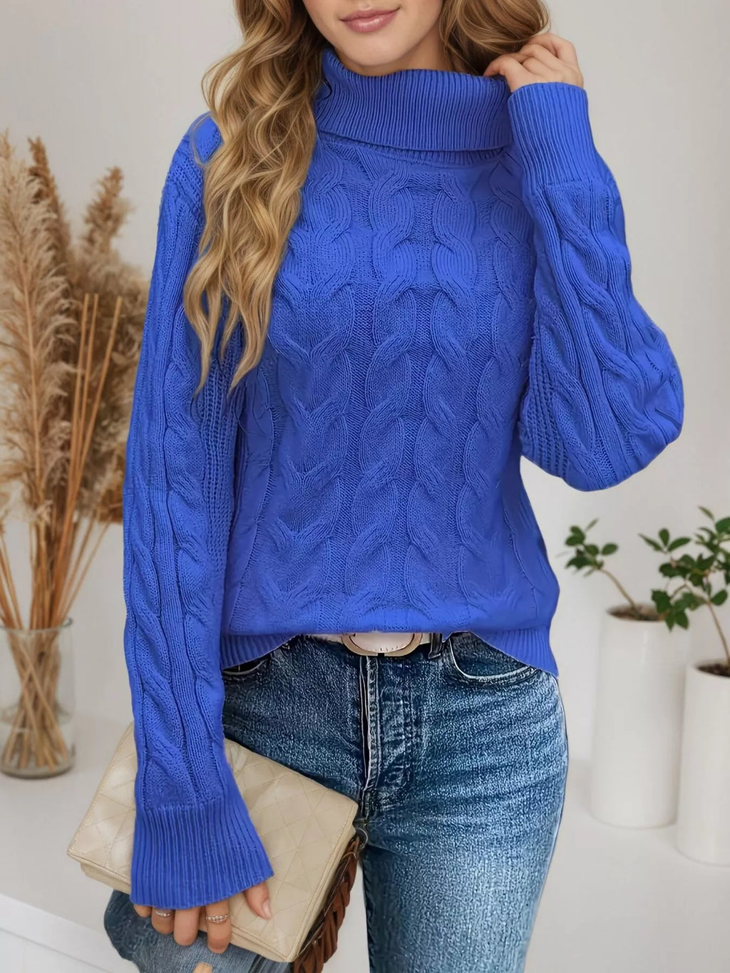 Chunky Cable Knit Turtleneck Sweater