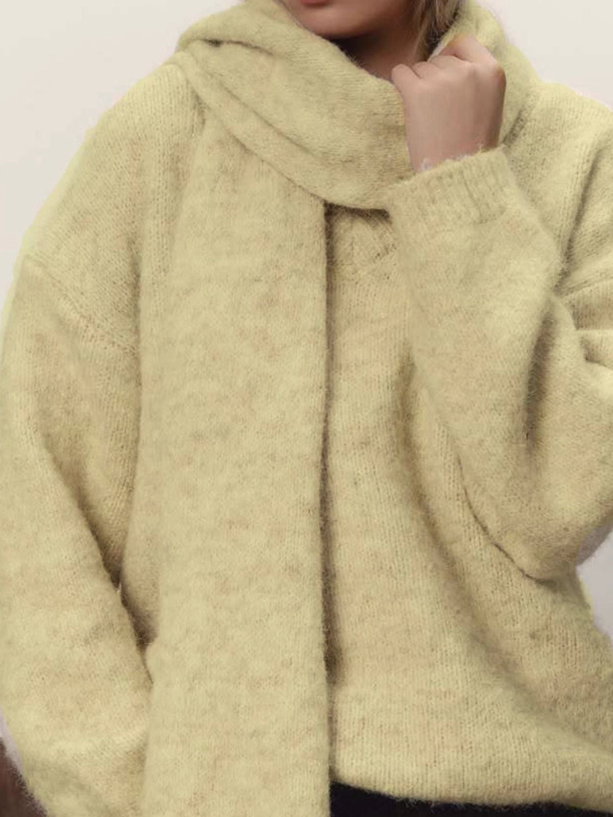Oversized V Neck Dropped Shoulder Sweater with Scarf