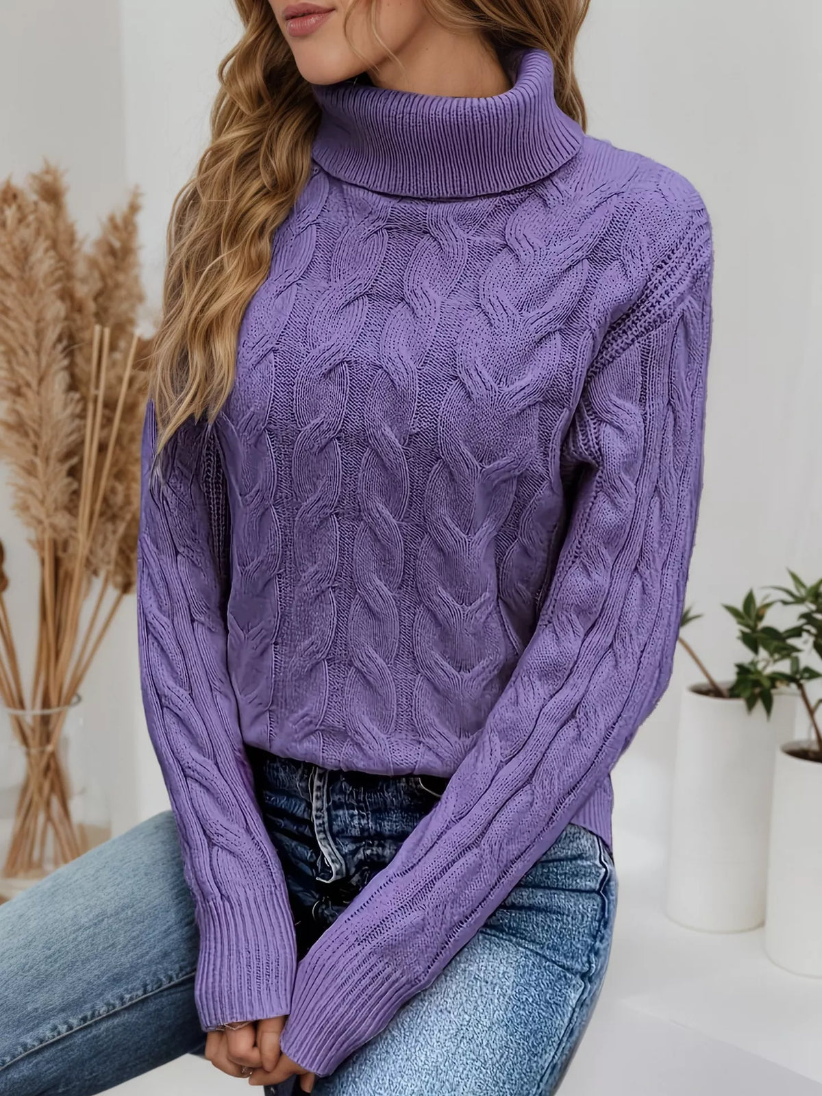 Chunky Cable Knit Turtleneck Sweater