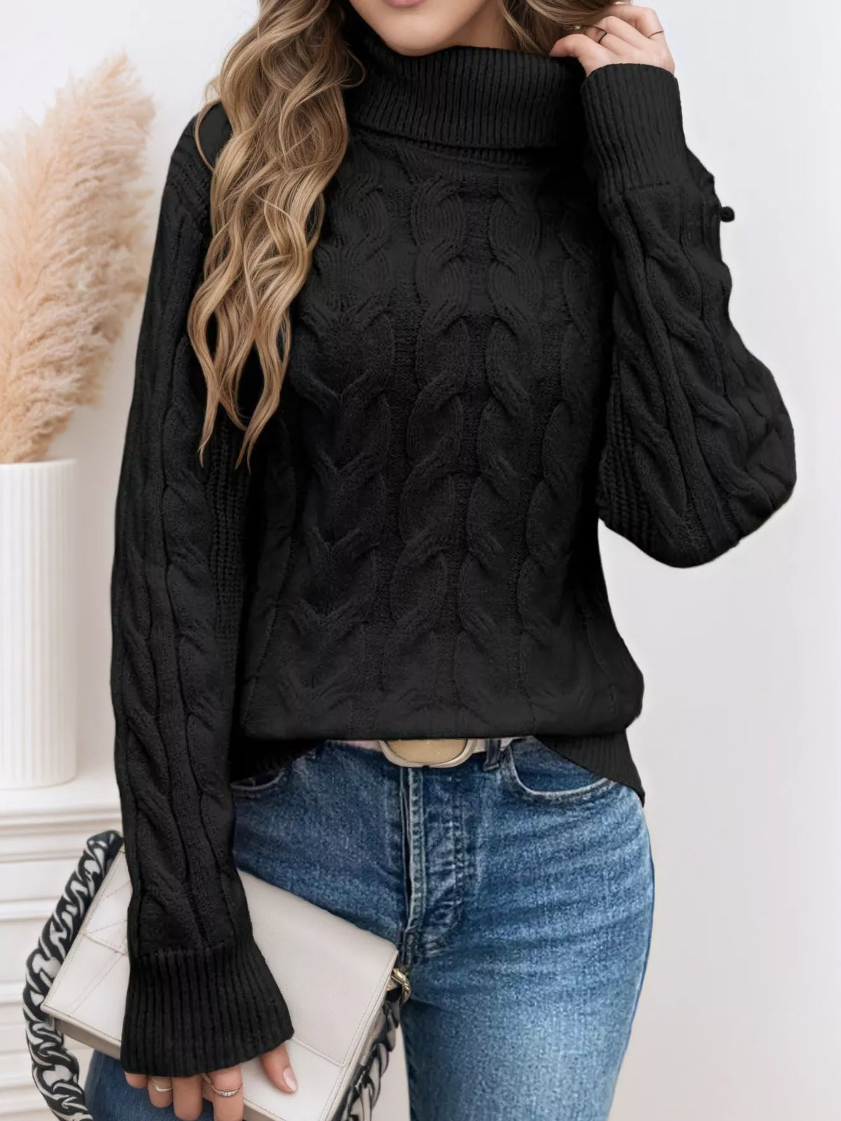 Chunky Cable Knit Turtleneck Sweater