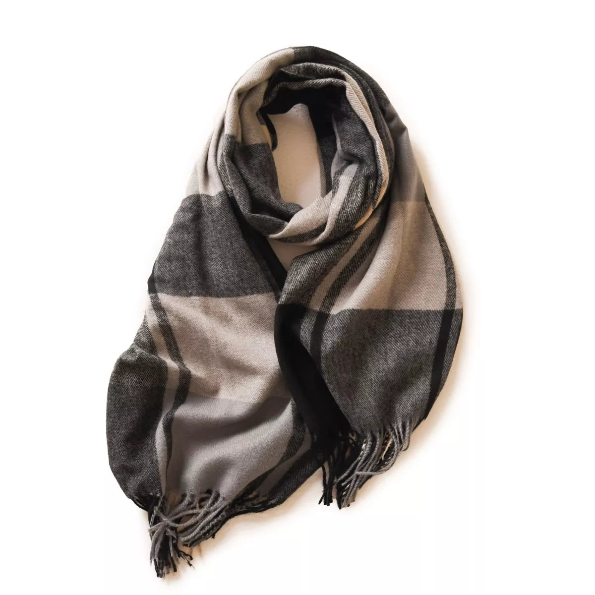 Two Tone Plaid Fringe Scarf