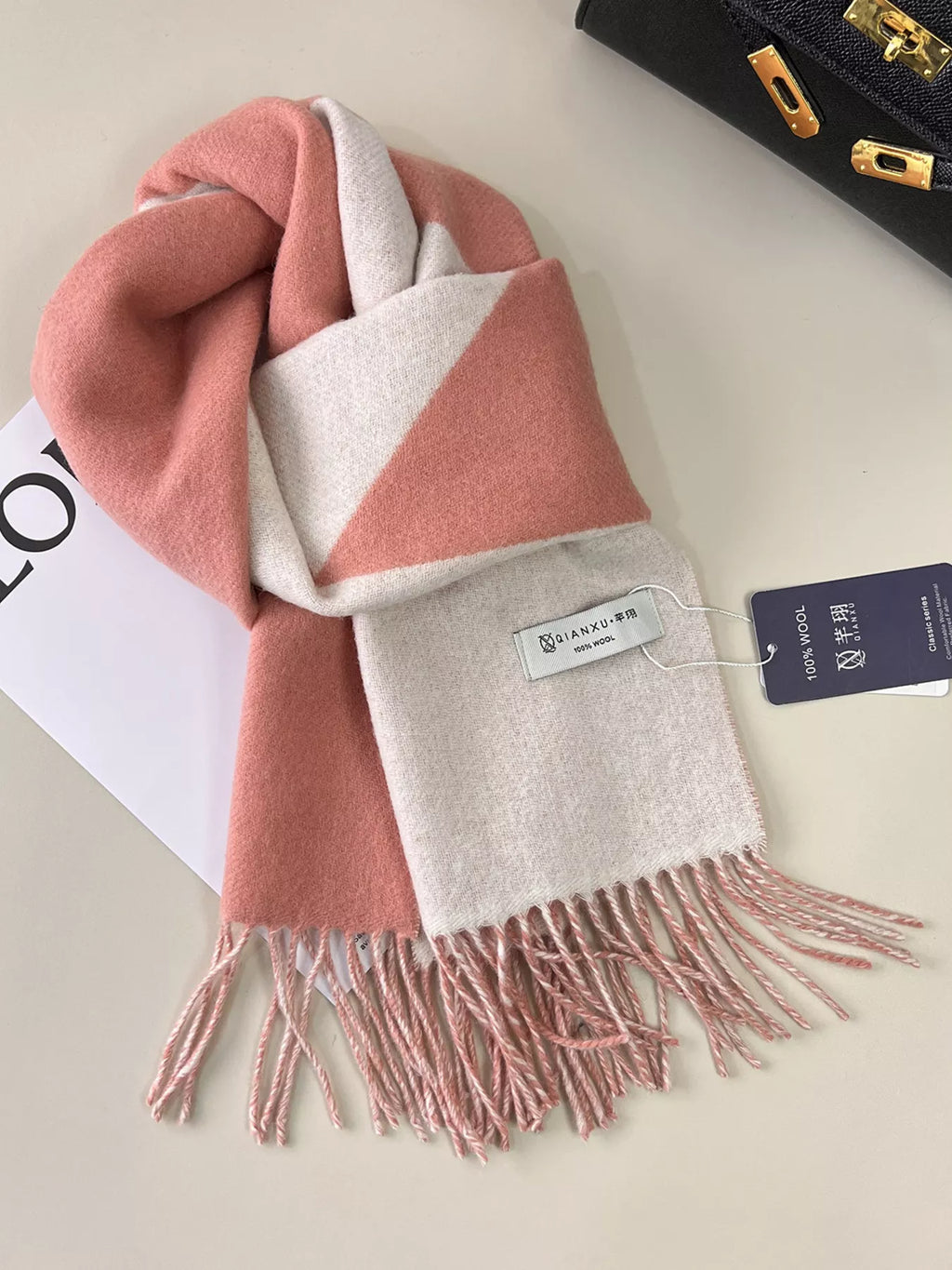 Fringe Color Block Wool Scarf