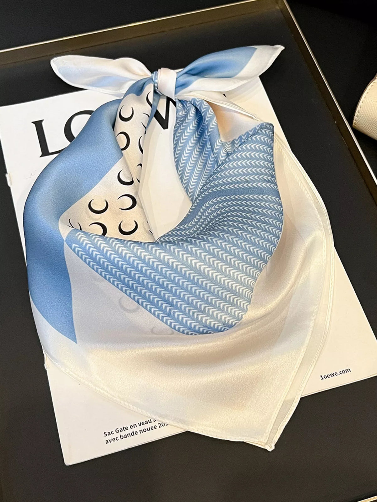 Light Blue Printed Silk Square Scarf