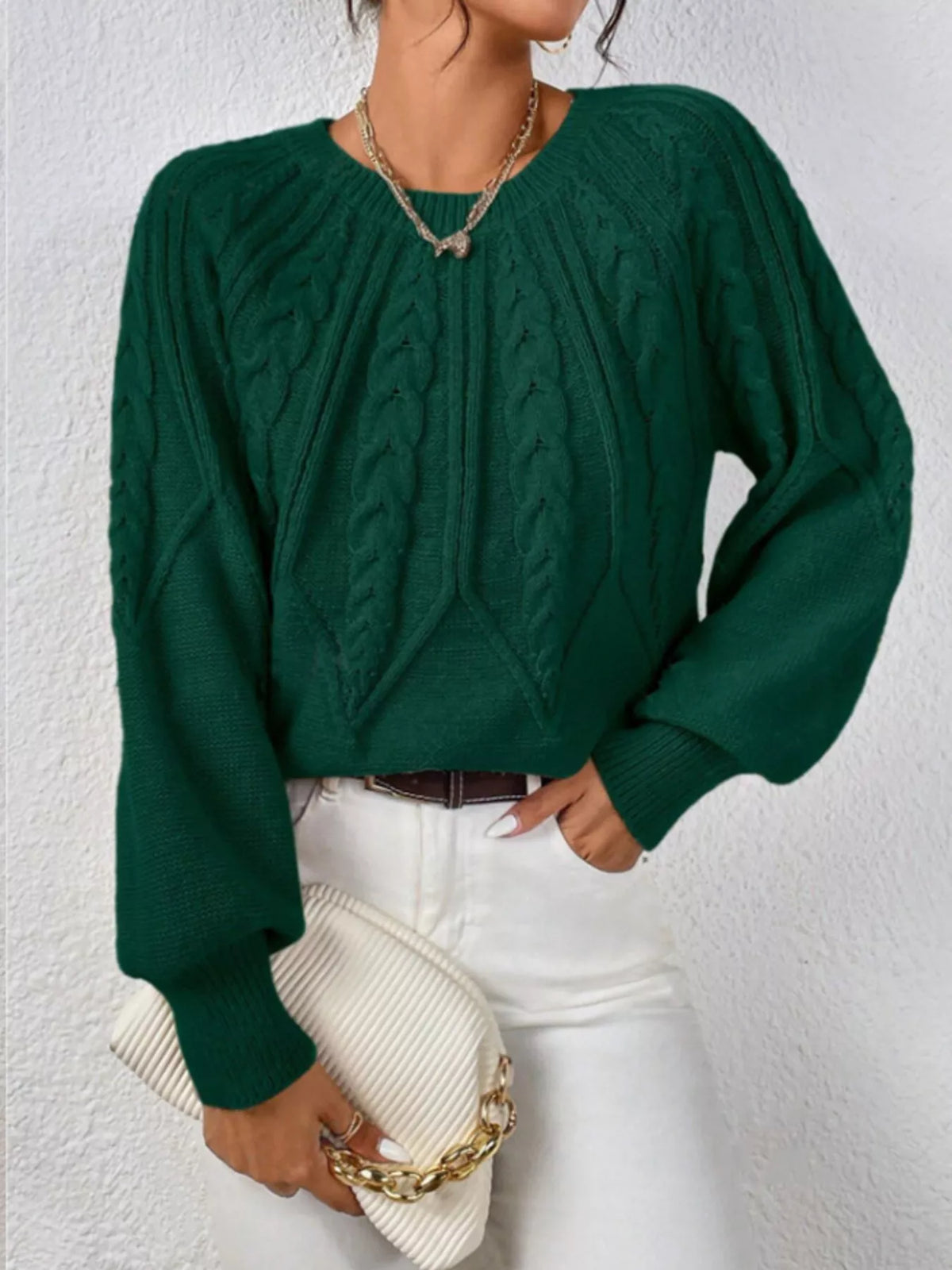 Cable Knit Ribbed Long Sleeve Sweater