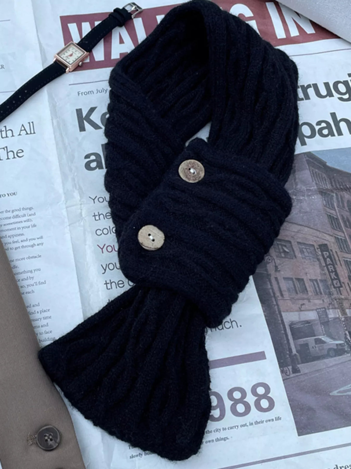 Button Accent Knitted Winter Scarf