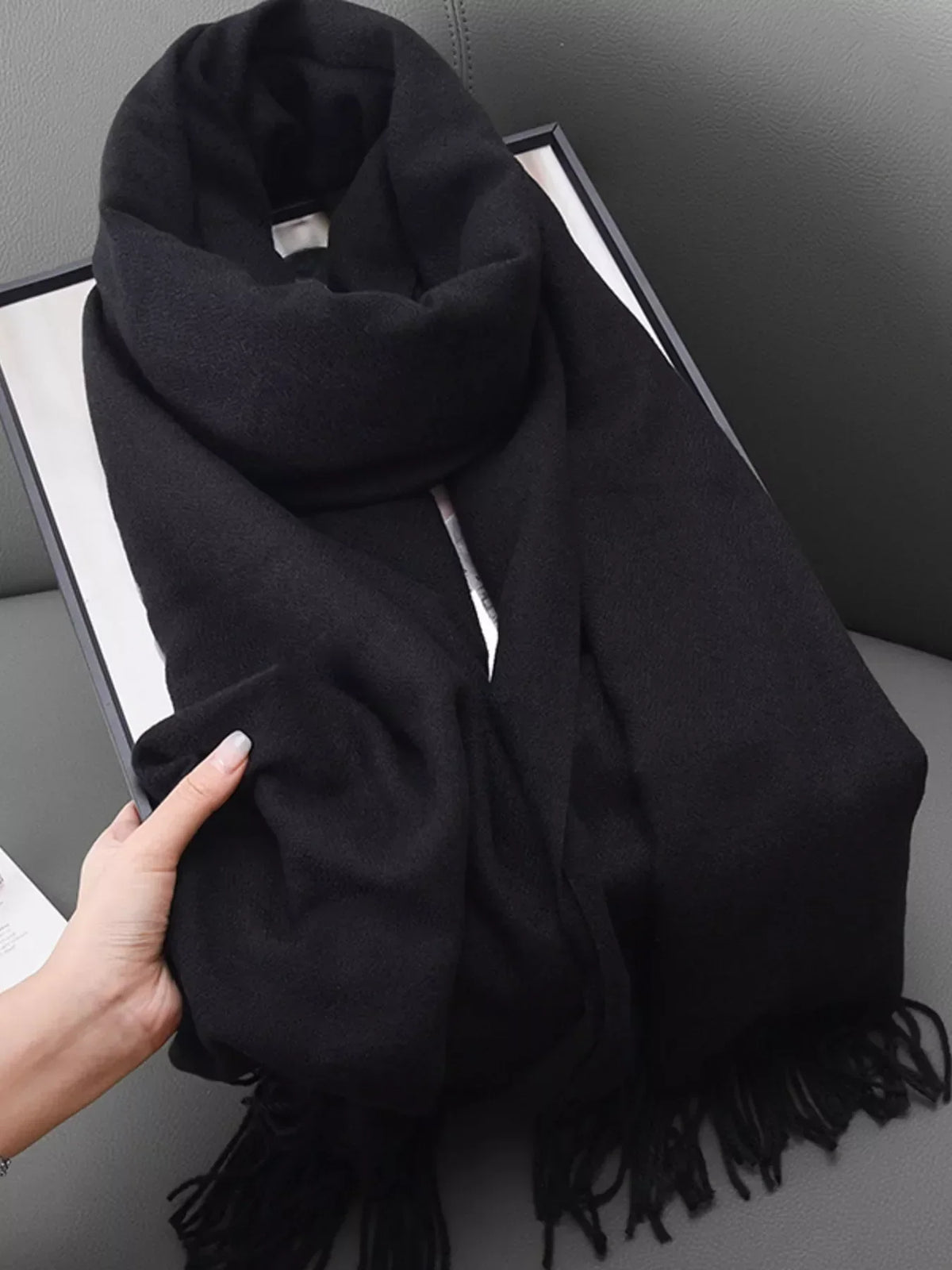 Solid Color Fine Fringe Scarf