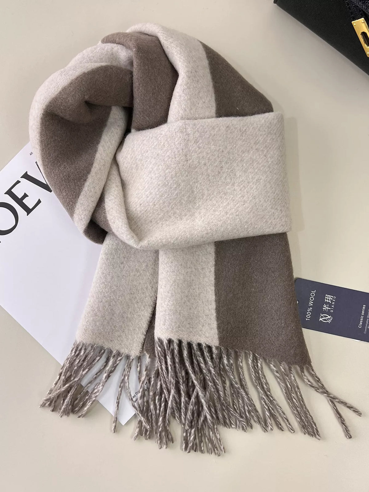 Fringe Color Block Wool Scarf