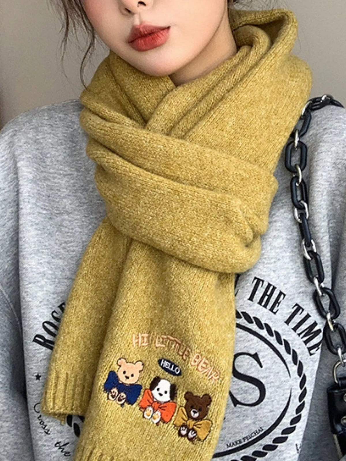Embroidered Cartoon Warm Scarf